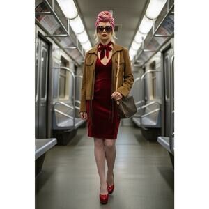 Vintage Y2K Bebe Suede Leather Jacket Tan Whipstitch Lacing Western XS